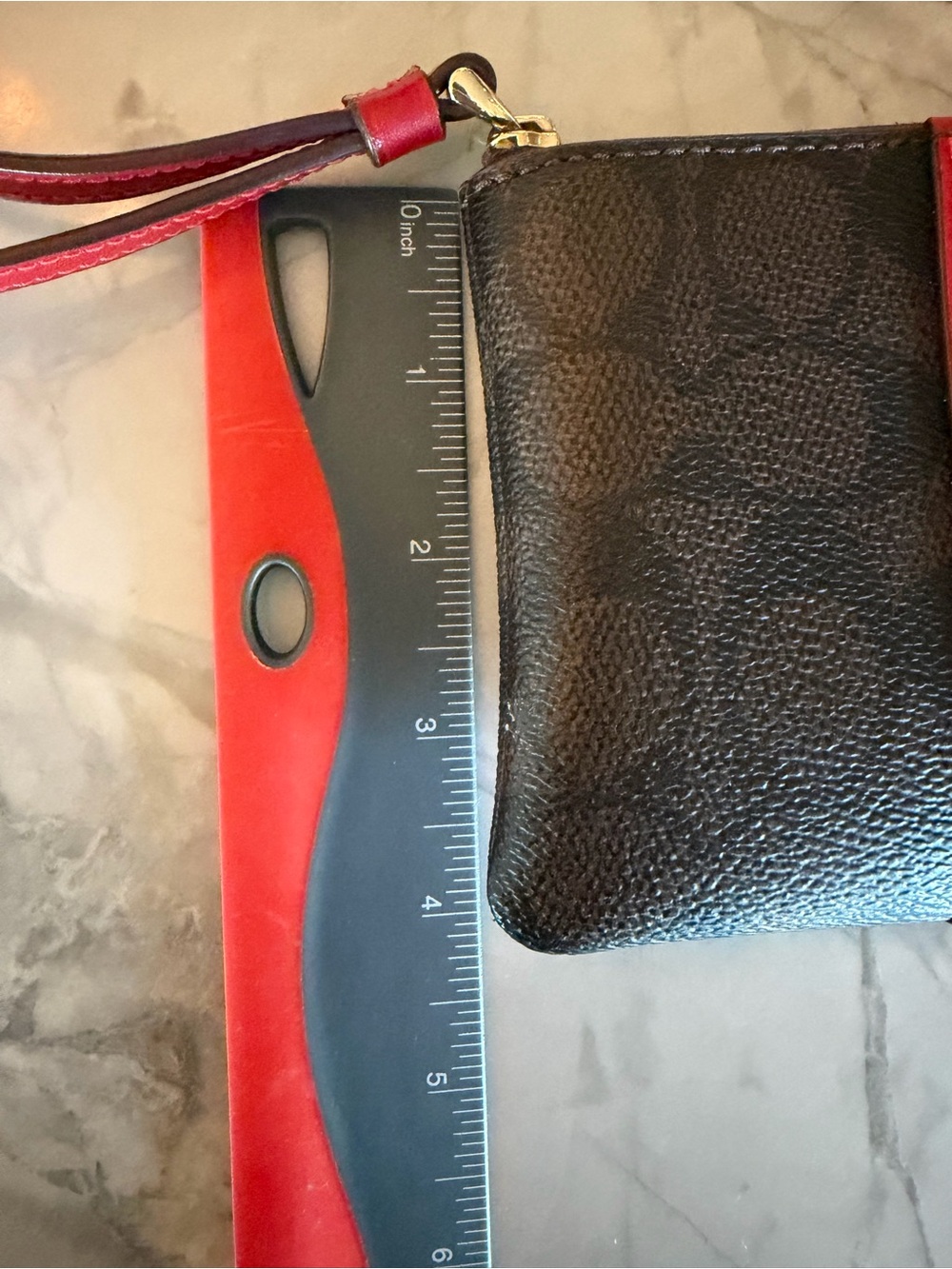Coach Brown Signature Wristlet with Red Center Stripe - Picture 4 of 5